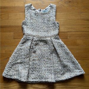 Beige with Gold Pleated A-Line Dress Sleeveless Crew Neck